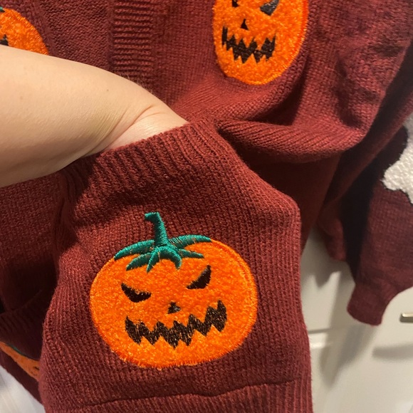 BloomChic Women Plus Maroon Pumpkin and Ghost Cardigan 18-20 - Picture 4 of 10